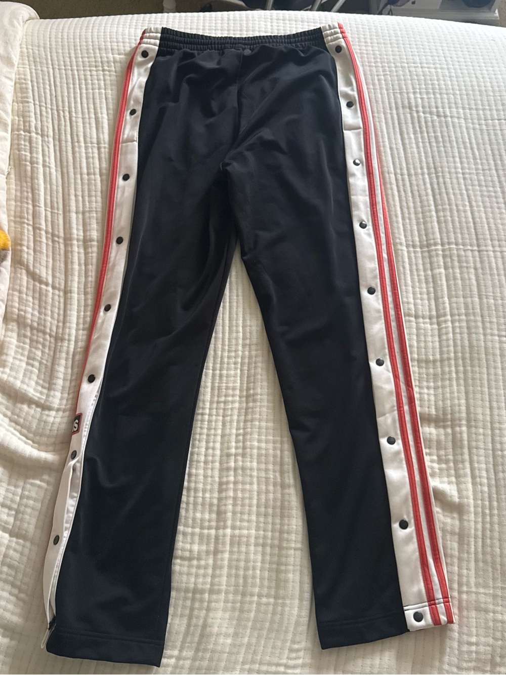 adidas Black Track Pants with White Panels and Red Stripes - Picture 3 of 6